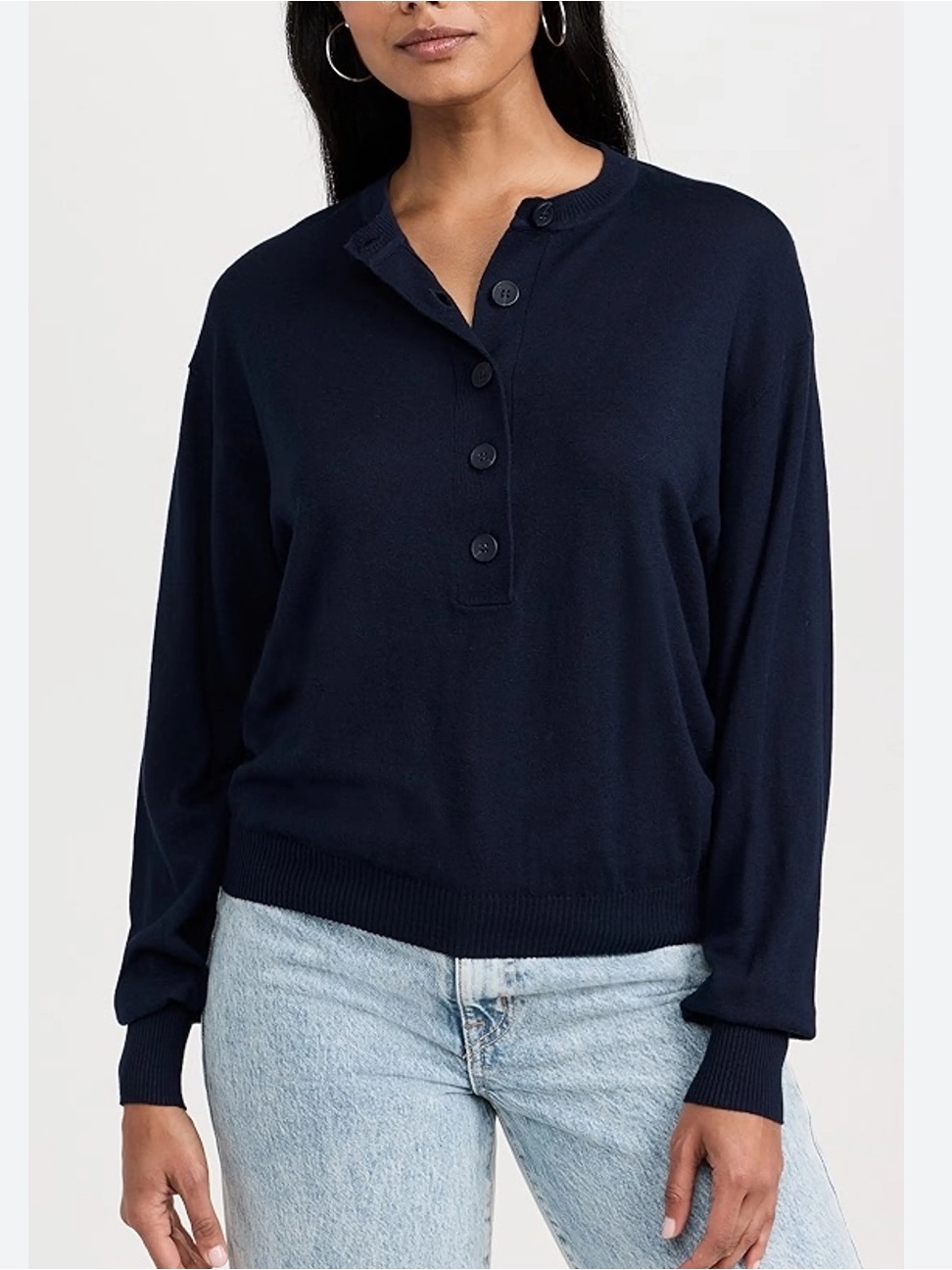 Evereve Good American Henley Sweater Pullover Navy Size 3/4 Nwt